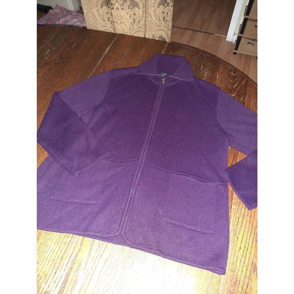 Size 1X Tally Ho Plum Wine Purple Long Sleeve Full Zip Sweater Cardigan Outer